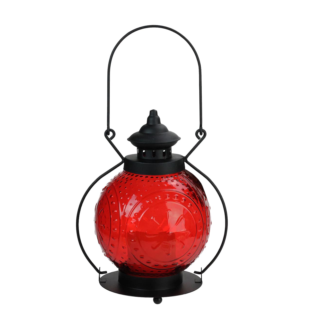 Red Molded Glass Lantern with LED Pillar Timer Candle